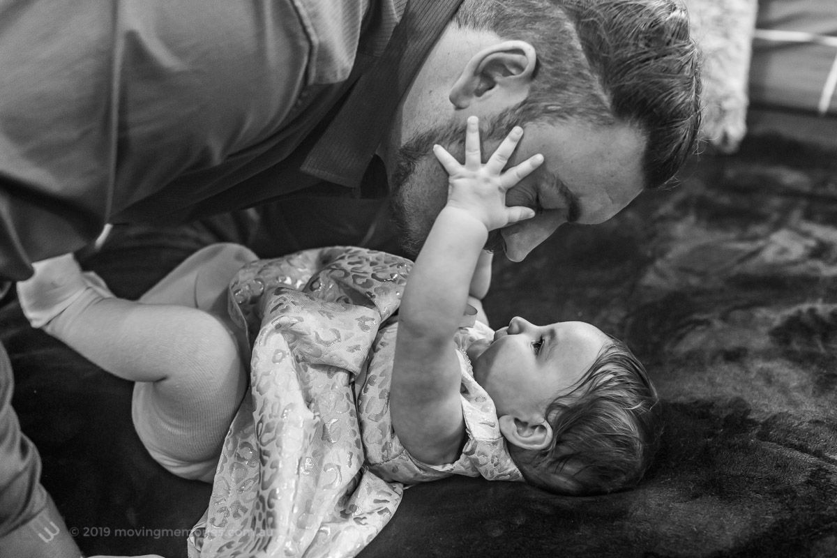 black-and-white-shot-with-her-father-as-they-prepare-at-home-for-Baby-Girl-Andrjea-Christening-at-Macedonian-Orthodox-Church-Wollongong-Panorama-House